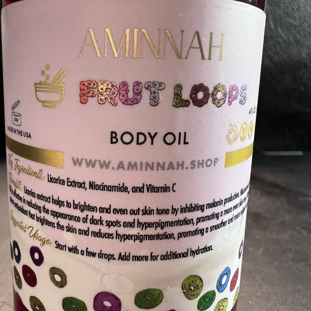 Aminnah Body Oil - Fruit Loops Scented Hydration - Picture 2 of 2